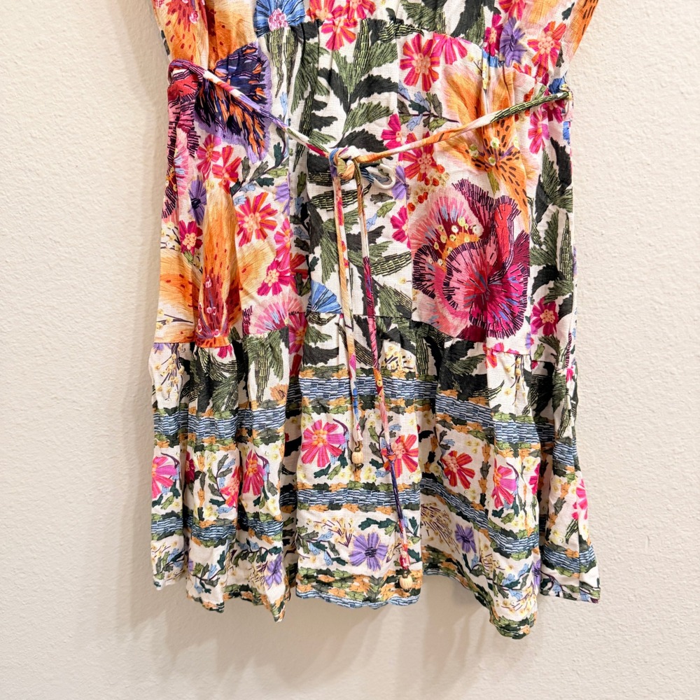 Farm Rio Floral Mini Dress Size Large Multi Color Viscose Tie Casual Summer-NWT - Picture 6 of 13